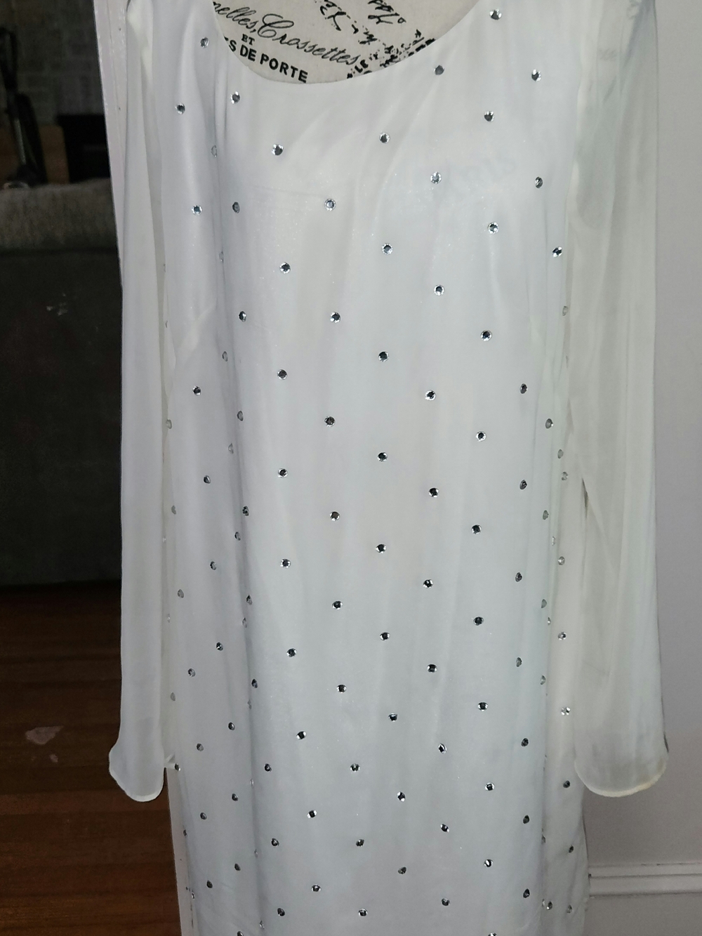 Allen B. By Allen Schwartz Ivory Long Sleeve Embellished Dress